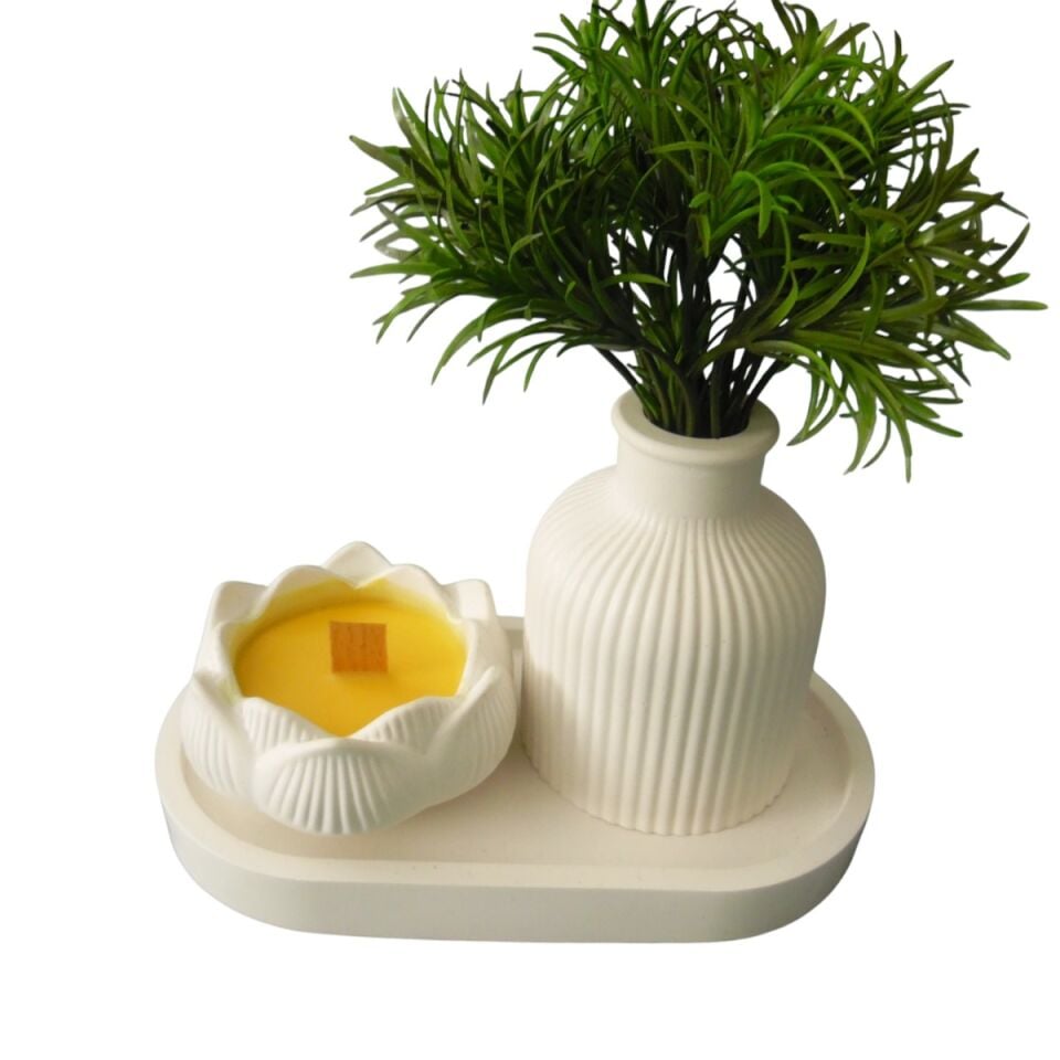 Lotus Mumluk Tepsi Ve vazo şık tasarım ve hediyelik