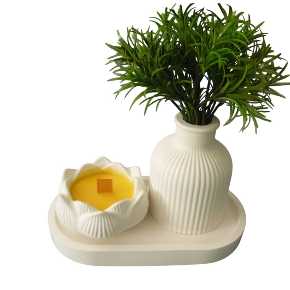 Lotus Mumluk Tepsi Ve vazo şık tasarım ve hediyelik