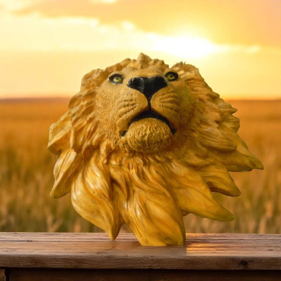Aslan  kafası ,Duvar Süsü 18x20 cm SARI