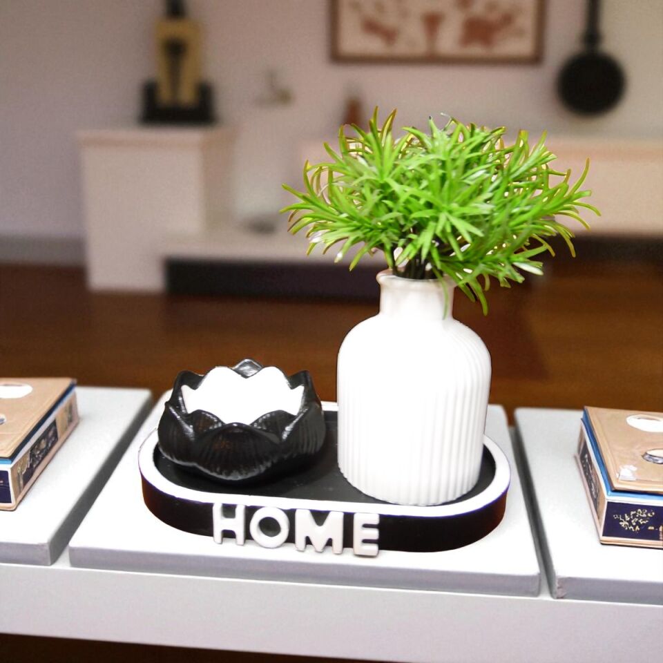 Home  Yazılı Tepsi + Vazo + Lotus Mumluk